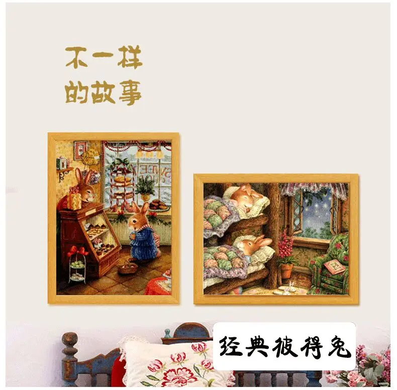 Needlework,DMC Color Full Embroidery kit,cartoon bunny rabbit's shop girl sweet dream Painted Pattern cross stitch children gift