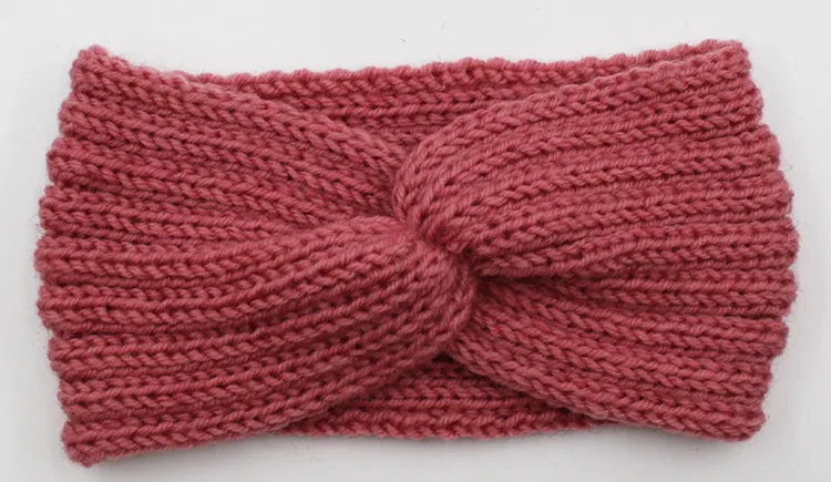 Pink Модная эластичная шерстяная тюрбан, твист, теплая повязка на голову для женщин, зимняя вязаная лента для волос, повязка на голову, удобные аксессуары для волос для девочек - Цвет: Pink