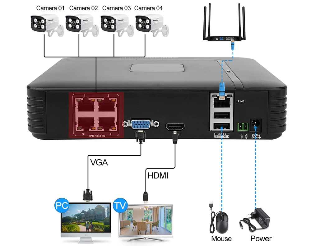 MISECU Full HD 1080P 4-канальная система видеонаблюдения 4 шт. 2MP металлическая уличная ip-камера 4CH 1080P POE NVR CCTV Комплект HDMI P2P Email Alarm xmeye