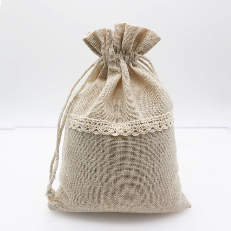 

50pcs/lot Linen Cotton Bags 9.5x13 12x17.5cm Muslin Cosmetics Nuts Jewelry Packaging Bags Cute Drawstring Gift Bag & Pouches