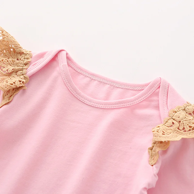 Tem Doger Spring Baby Fashion Girls Clothing Sets Shoulder Lace Patchwork Triangle Romper+Pants 2pcs Newborn Lovely |