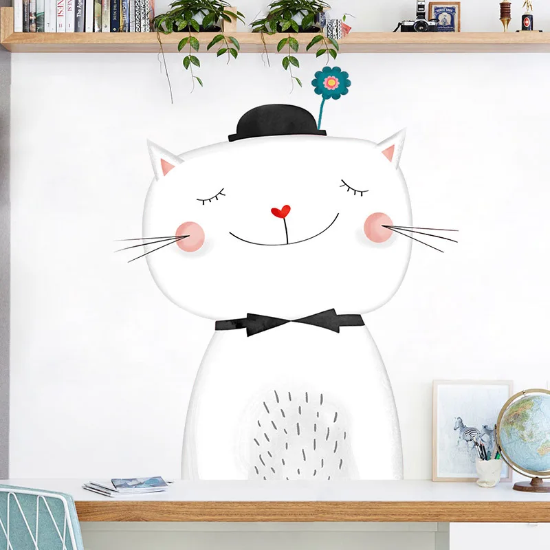 DIY мультфильм прекрасный кот дети наклейки на стену милые животные детские комнаты домашний декор плакат настенные наклейки