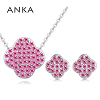 anka simple clover shape stud earrings necklace set for woman with micro paved cz crystals fashion jewelry set gift 128938