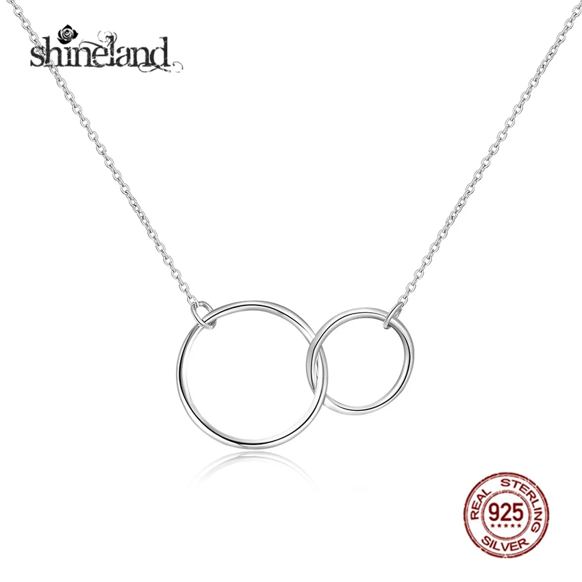 Shineland 2017 New Arrival Fashion Simple Necklace 925 Sterling Silver Double Round Circle Pendants Fine Jewelry for Women Party | Украшения