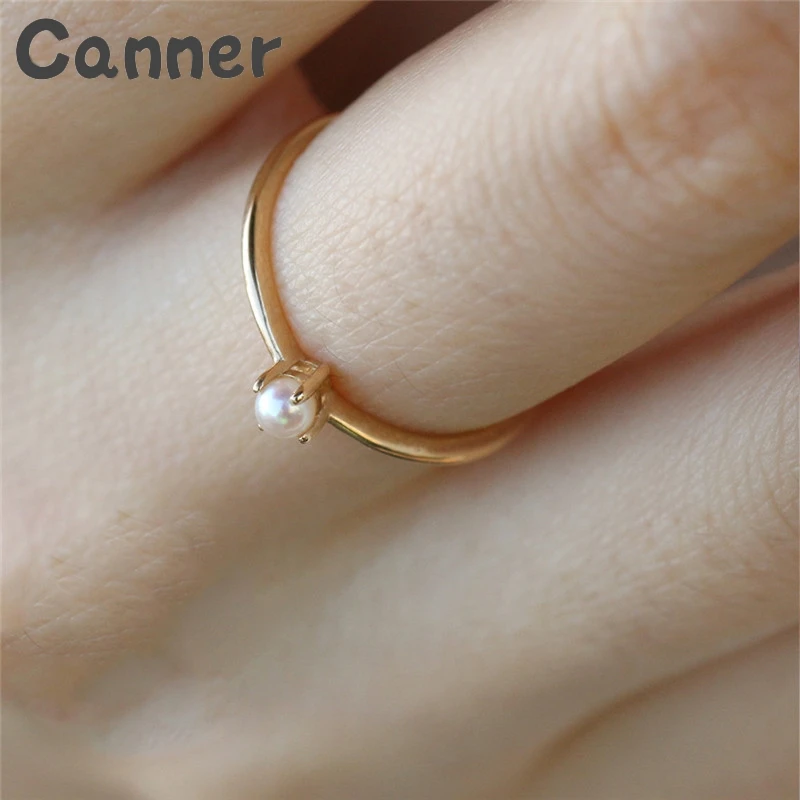 Canner Dainty кольца с искусственным жемчугом золотые тонкие кольца для женщин женские Свадебные обручальные кольца ювелирные изделия из бисера Anillos A40