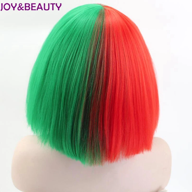 JOY &amp BEAUTY короткие прямые синтетические волосы косплей парик зеленый/красный