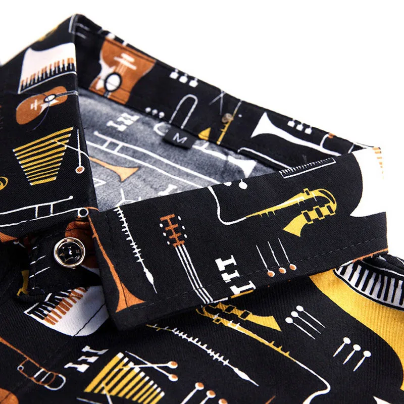 New Fashion Musical Instruments Printing Casual Fit Long Sleeve Shirts 5XL 6XL 7XL
