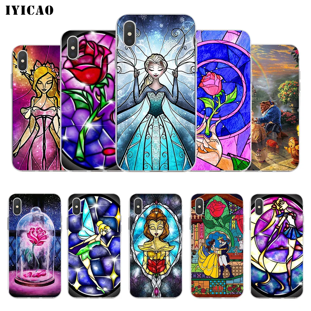 Мягкий силиконовый чехол для телефона IYICAO Beauty Beast Rose Princess iPhone X XR XS MAX 6 6s 7 8 Plus 5 5S SE