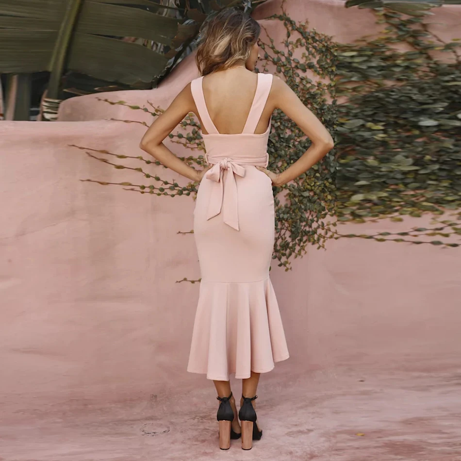 2020 Новый Для женщин Бандажное платье сексуальное с v образным воротом оборками