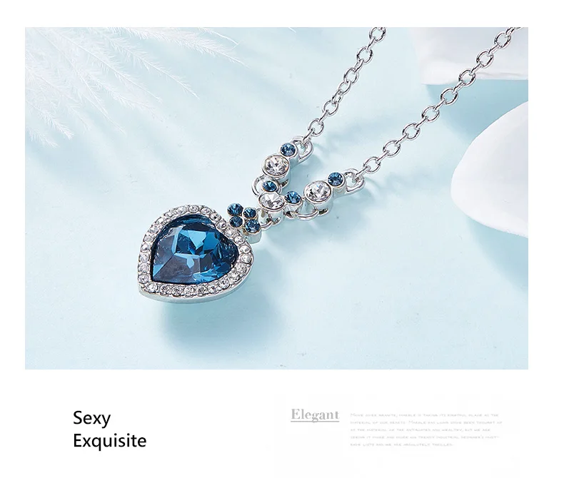 CDE кулон ожерелье украшено кристаллами от Swarovski Голубое сердце ожерелье цепочка Ювелирные изделия ошейники горный хрусталь ожерелье