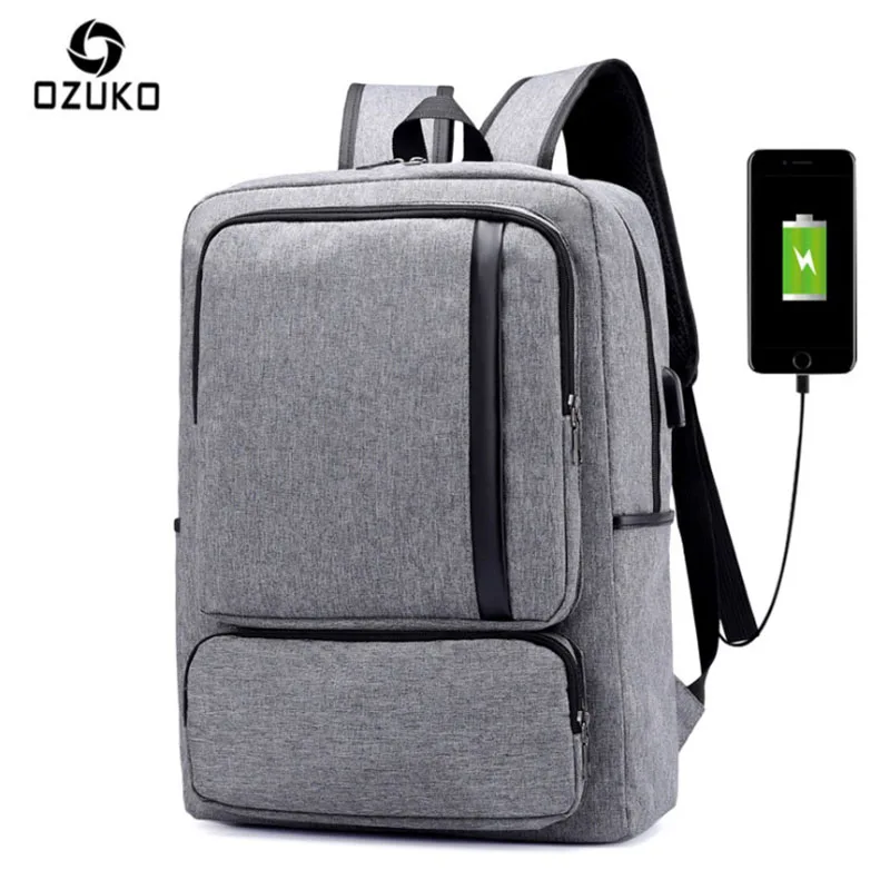 OZUKO мужской холщовый рюкзак с USB зарядкой 15 6 дюймов ноутбук компьютер для отдыха