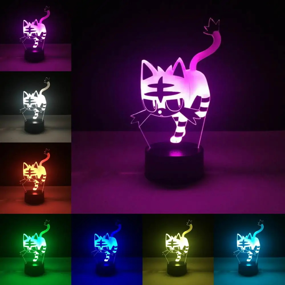 Покемон Игры фигурки мультфильм 3D лампа Litten Cat ночной Светильник СВЕТОДИОДНЫЙ многоцветный детский подарок Детская игрушка сенсорный аккумулятор животное кошка