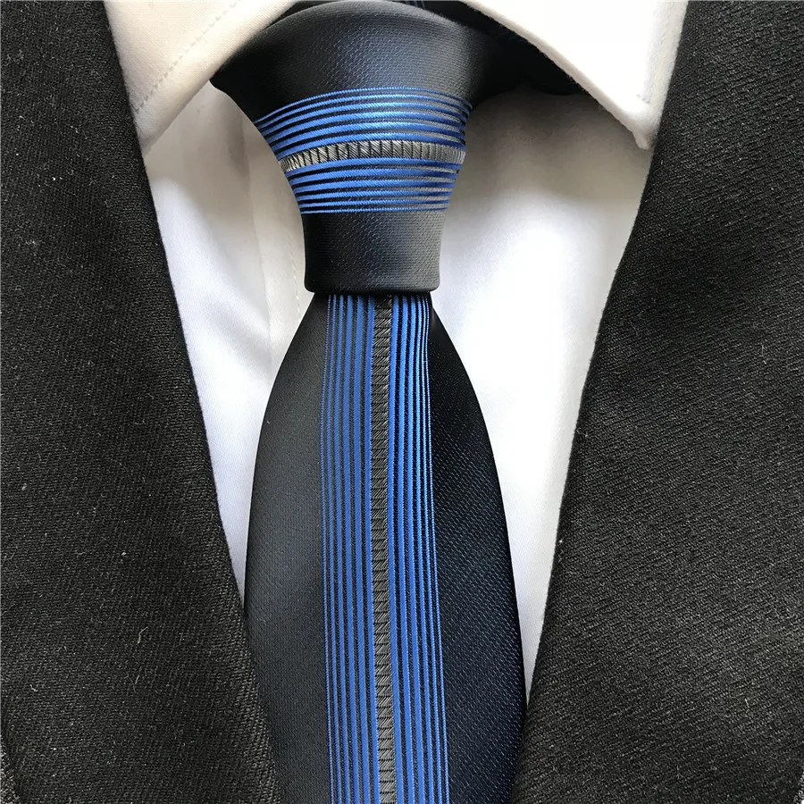 Popular Young Men's Skinny Slender Ties High Quality Woven Necktie Royal Blue with Silver Stripes | Аксессуары для одежды