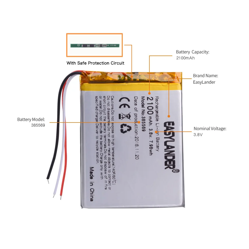 385569 385570 3 8 V 2100mAh перезаряжаемый литий-полимерный аккумулятор для UHANS a101 GPS ipod DVR