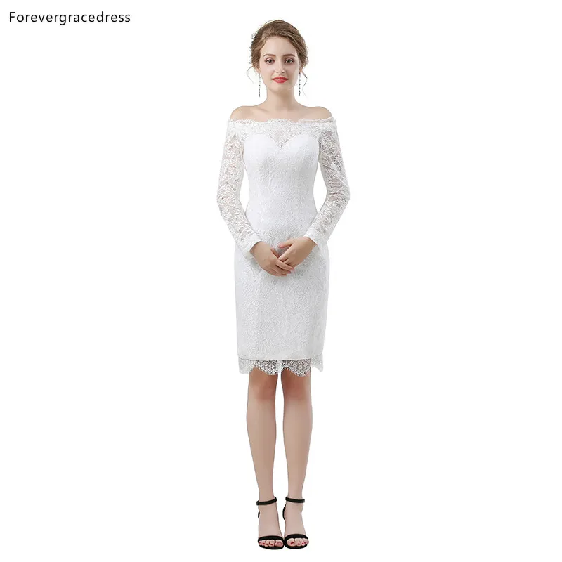 Белое Кружевное короткое коктейльное платье Forevergracedress футляр с длинным рукавом