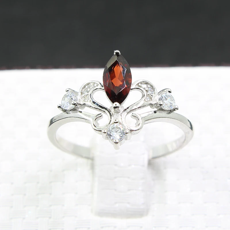 VVS Wine red garnet ring 4 mm * 8 natural crown for woman 925 sterling silver jewelry engagement gift | Украшения и аксессуары