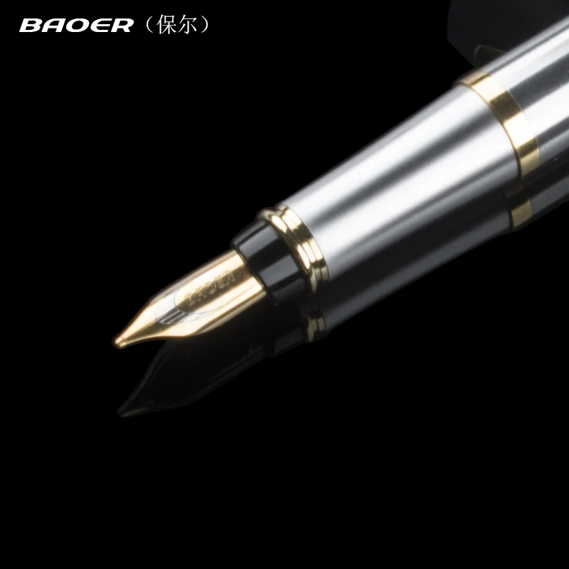 Ручка перьевая Baoer 801 с тонким наконечником золотистая и серебристая | Канцтовары