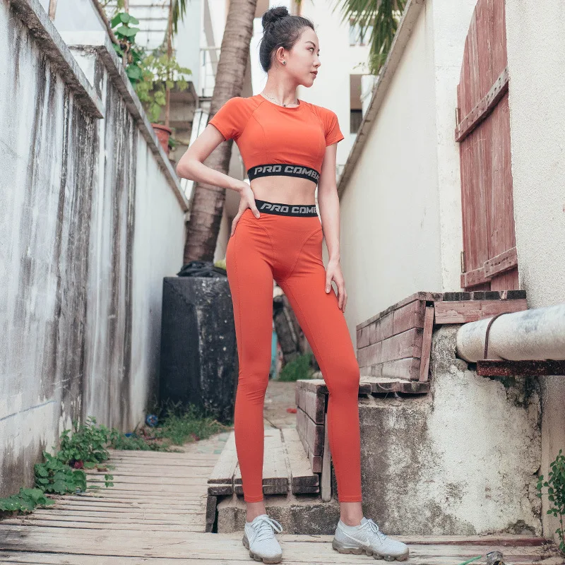 

Yoga suit female T-shirt high waist tight-fitting two-piece fitness suit