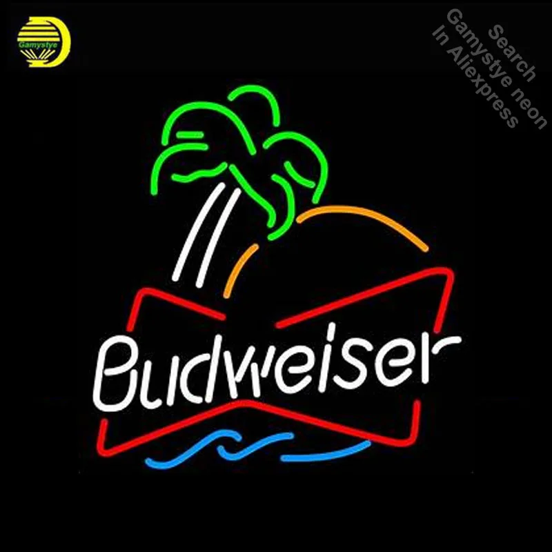 Неоновая световая вывеска Budweise с пальмой стеклянная трубка ручная работа пивной