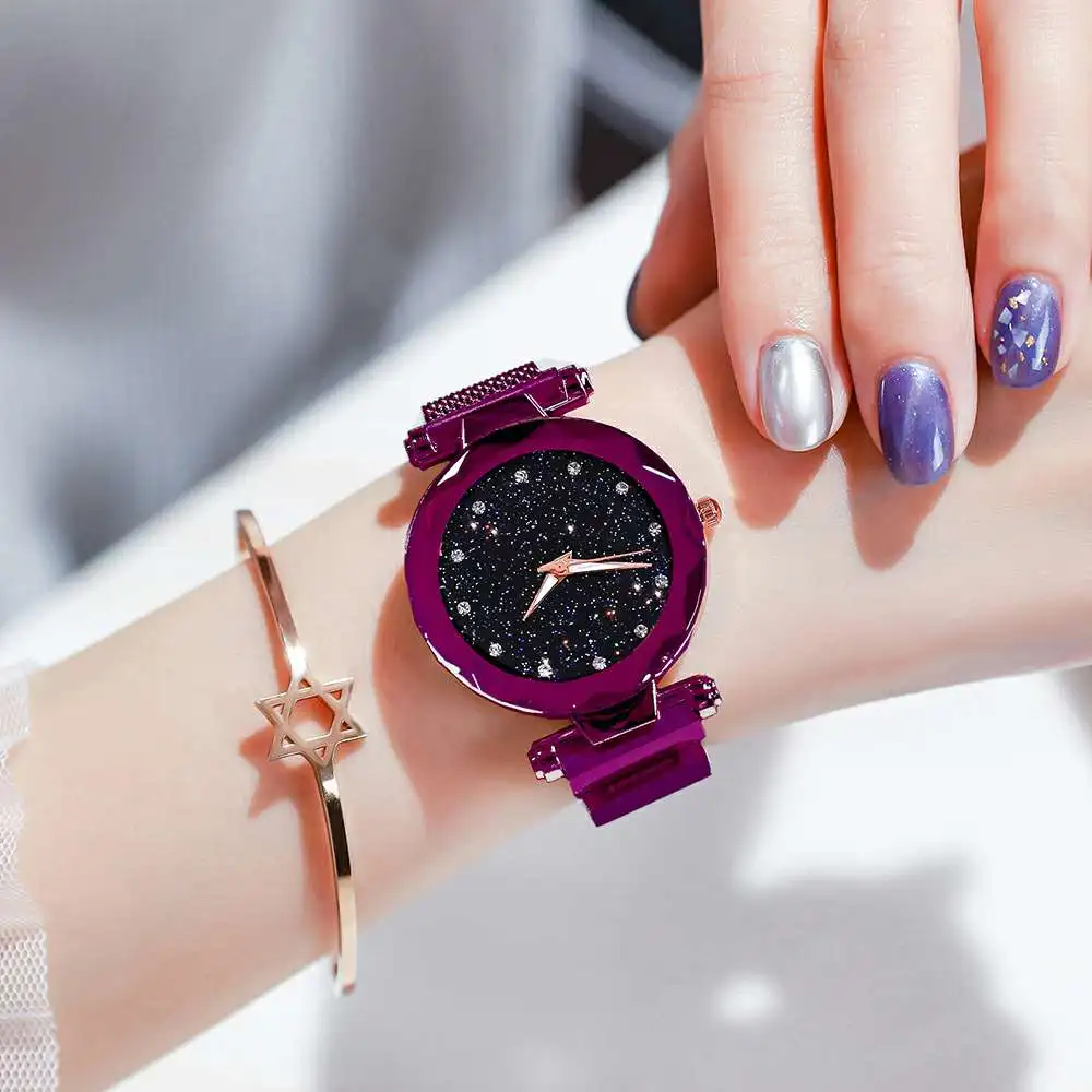 2019 роскошные женские часы reloj mujer магнитное звездное небо Алмазный кварцевые