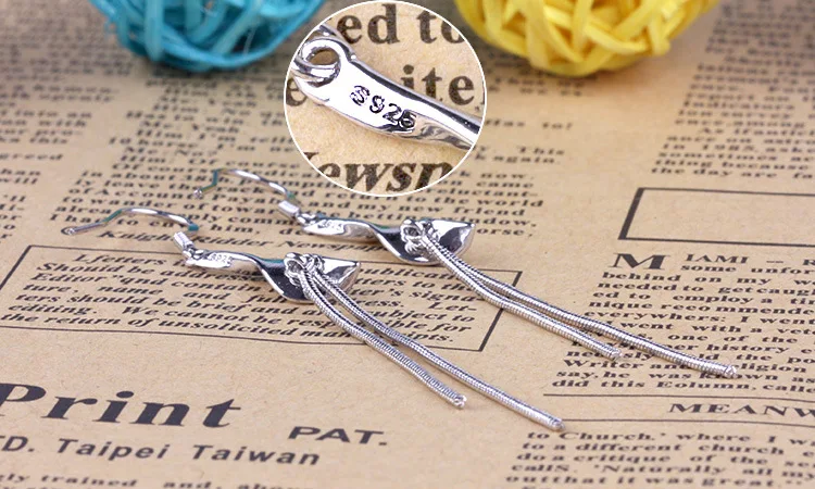 Женские серьги гвоздики из стерлингового серебра 925 пробы с длинной кисточкой