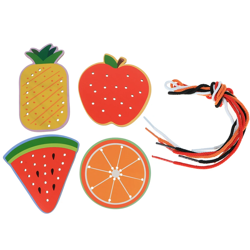 Fruit Кружева и следа: Дикие животные/Фруктовая форма шнуровки доска с деревянными панелями и соответствующие шнурки игрушки - Цвет: Fruit