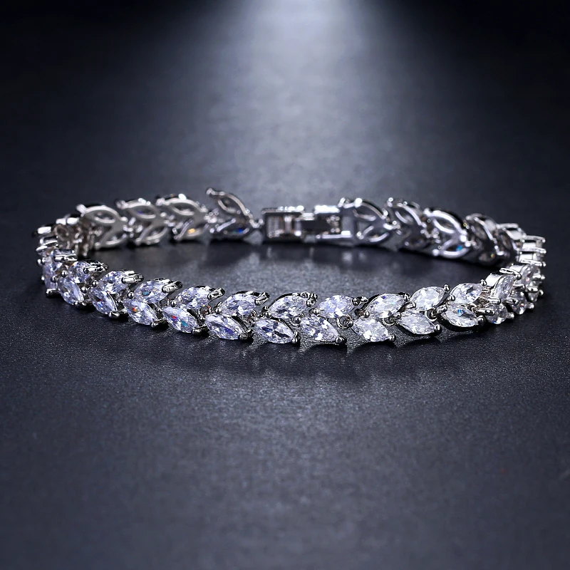 Bracelet WhiteGold LXOEN Роскошные AAA циркон Оливковая ветвь кулон набор для женщин Мода белый розовое золото цвет Свадебные Ювелирные наборы Вечерние - Окраска металла: Bracelet WhiteGold