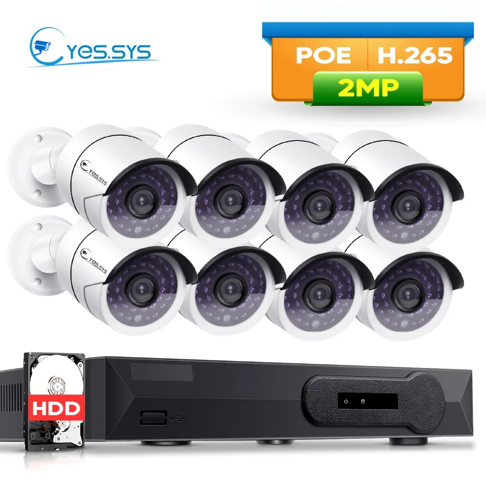 Eyessys HD 8CH 2MP POE камера безопасности Системы комплект H.265 IP Камера открытый