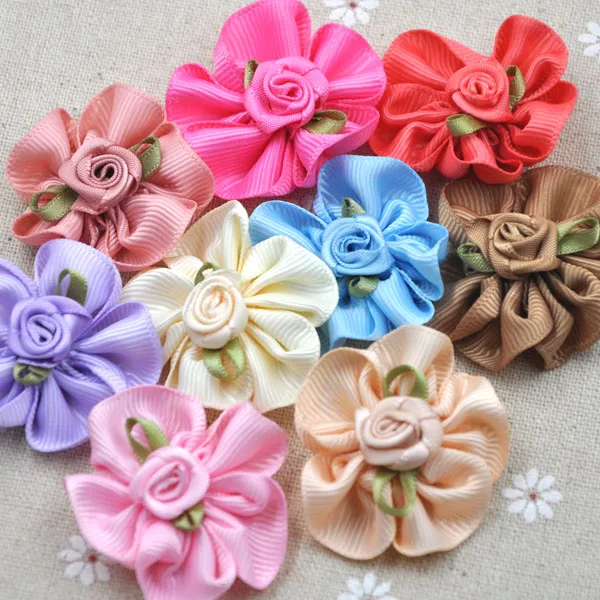 10 шт Лента Цветы Вт/роза лист аппликациями Свадебный деко Craft A151|flower button|flower