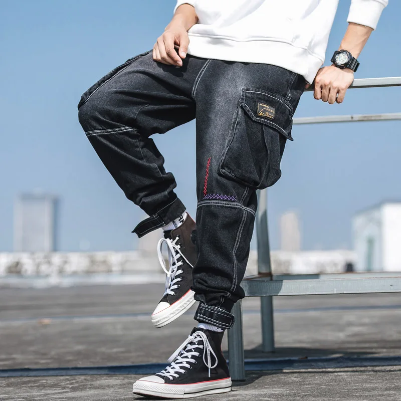 Весенне осенние уличные свободные джинсы в стиле хип хоп мужские джинсовые