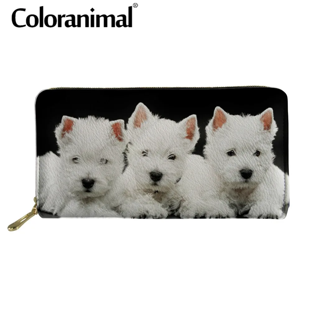 Coloranimal West Highland белый терьер Длинные кошельки Шотландия женский кожаный клатч