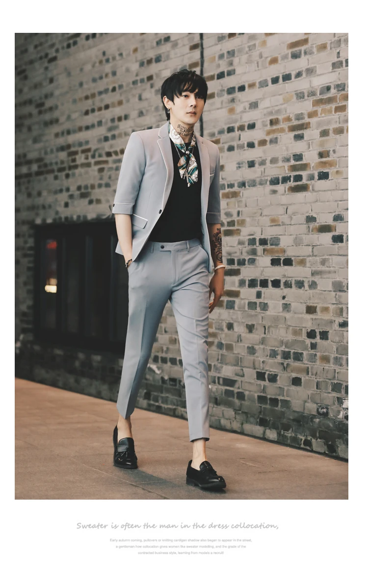 Для мужчин костюмы Slim Fit Комплект из 2 предметов костюм Homme белый черный костюм свадебные смокинги для жениха Для мужчин с коротким рукавом деловая Выпускной костюм Terno