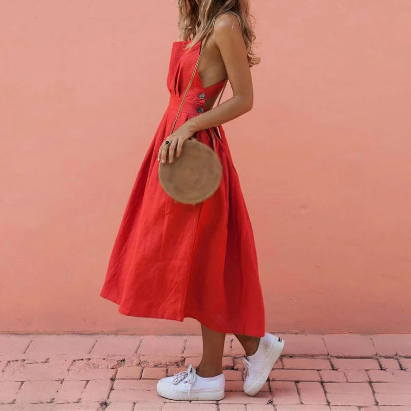 Женское платье женские пляжные летние однотонные винтажные модные вечерние