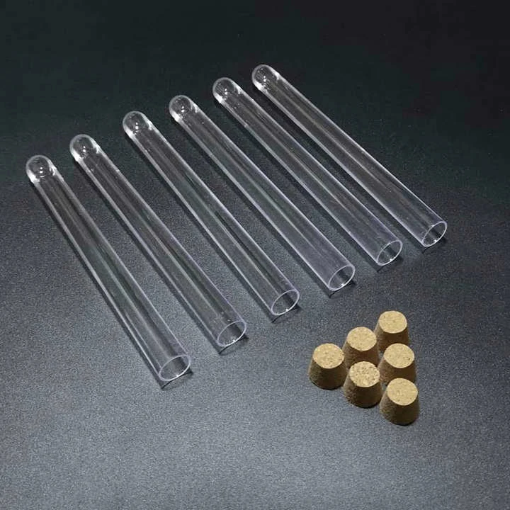 

Free shipping 50pcs 15x150mm Plastic test tubes with cork stopper for kind shcools/university experiments and tests