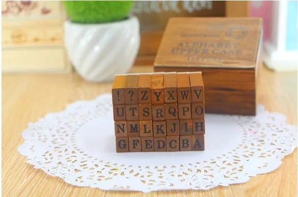 Античный алфавит штамп почерк верхняя/столица + деревянная коробка символов