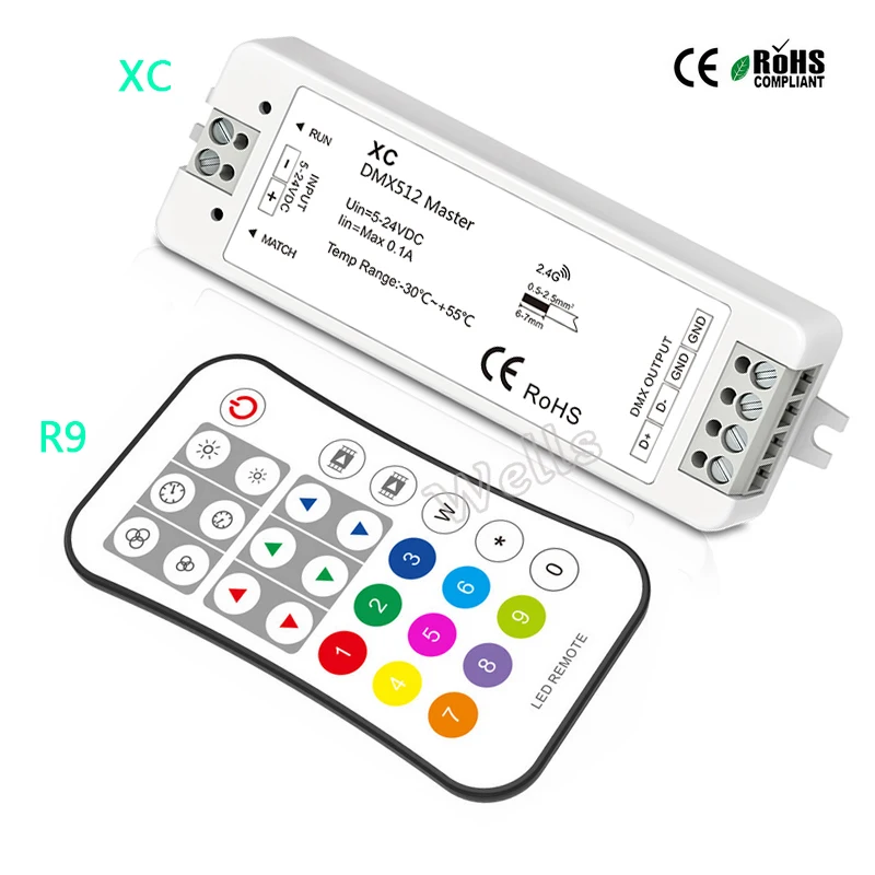 XC RGB главный контроллер dmx 5 24VDC вход DMX512 сигнал выход светодиодный R9 2 4G 27 ключ SPI