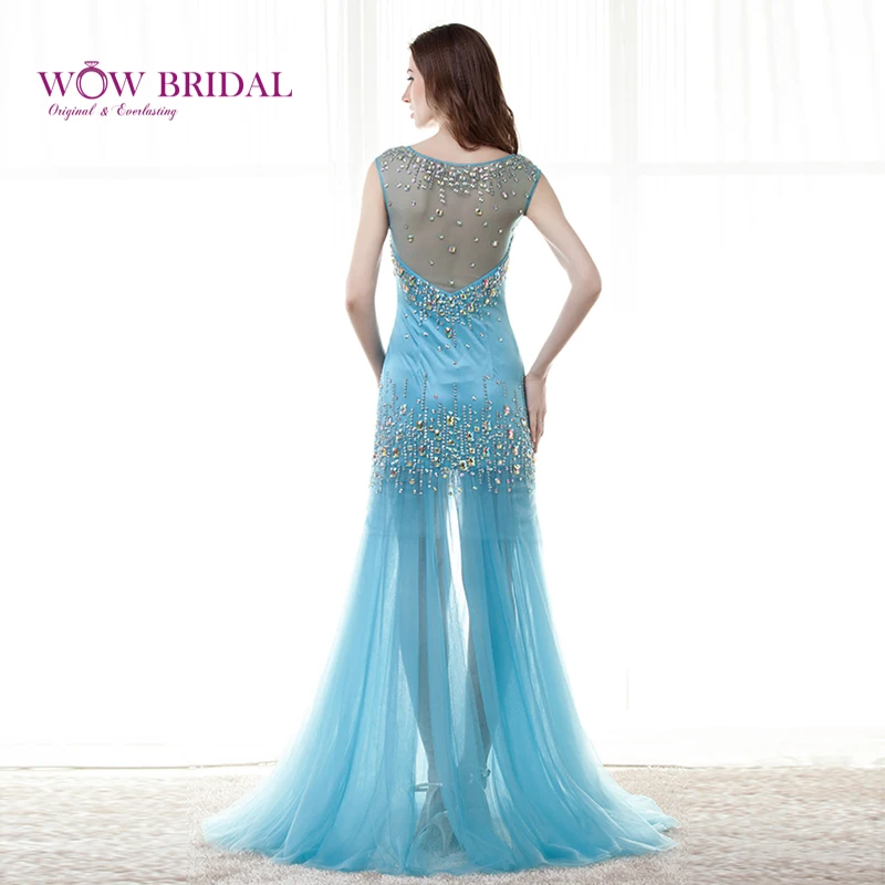 Wowbridal изящное длинное платье для выпускного вечера из прозрачного бисера без