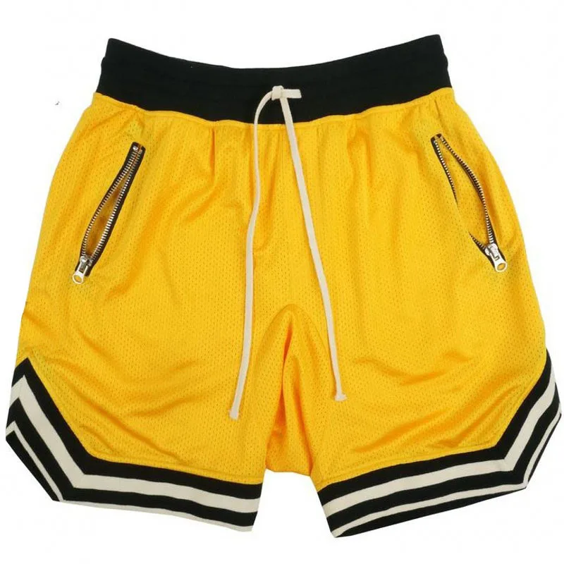 Цвет: желтый Баскетбольные шорты мужские спортивные шорты для бега с карманом на молнии фитнес-шорты мужские размера плюс - Цвет: Цвет: желтый