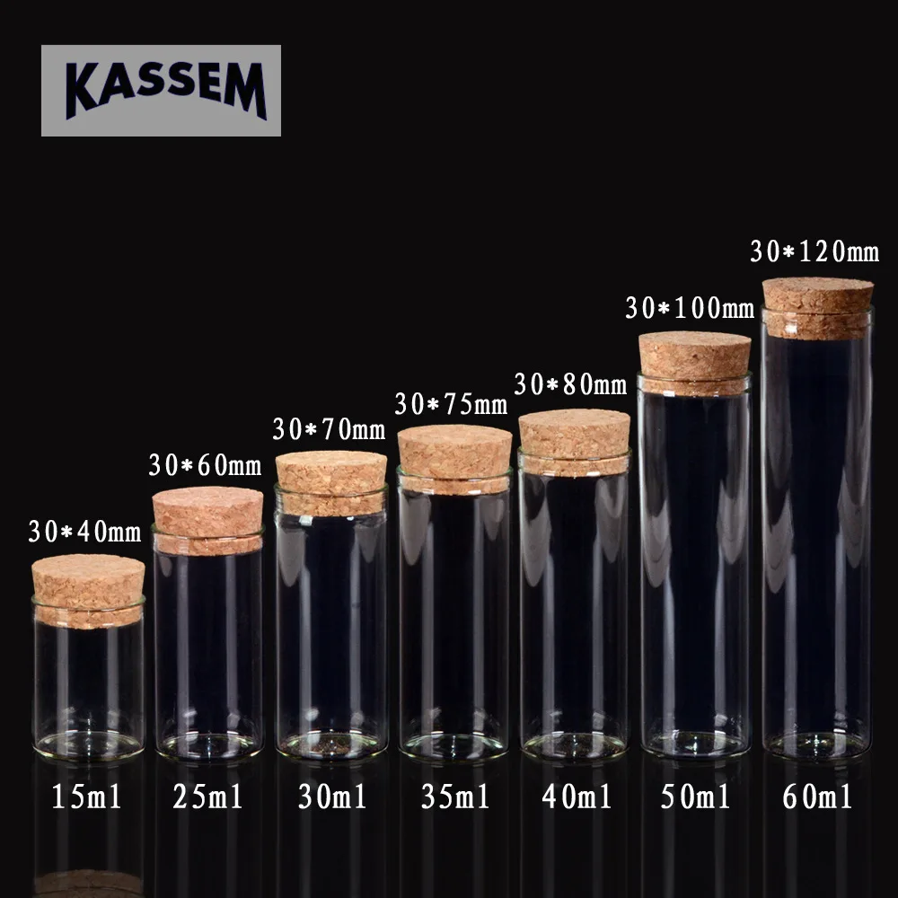 

30*120mm 60ml Glass Bottles Vials Jars Test Tube With Cork Stopper Empty Glass Transparent Clear Bottles 24pcs