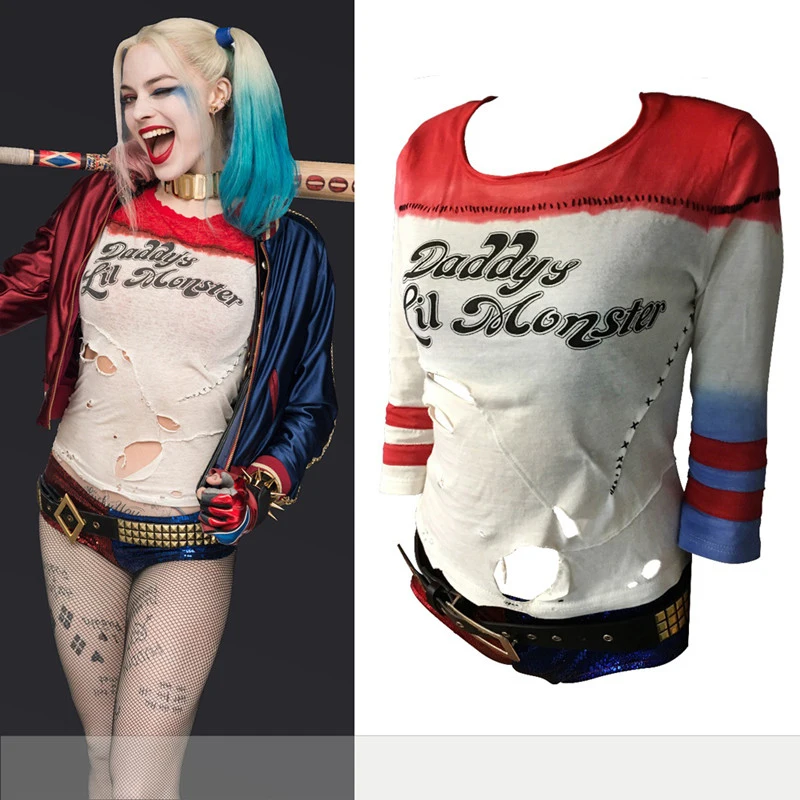 Женская футболка с О образным вырезом принтом Daddy's Lil Monster для косплея Harley Quinn