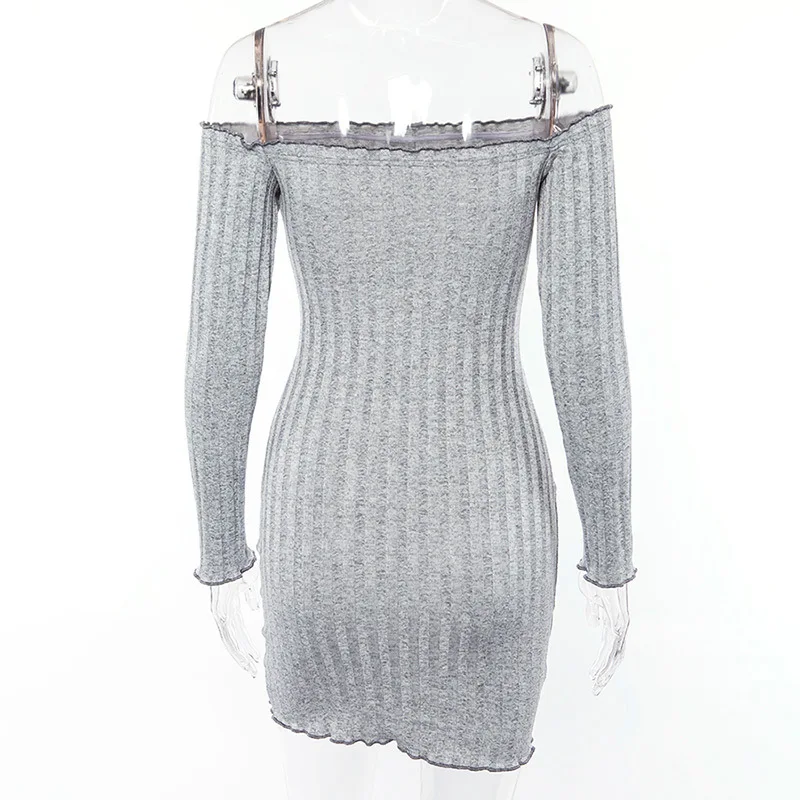 UVKKC женские вязаные платья 2019 осень мода с открытыми плечами Кнопка Bodycon длинным