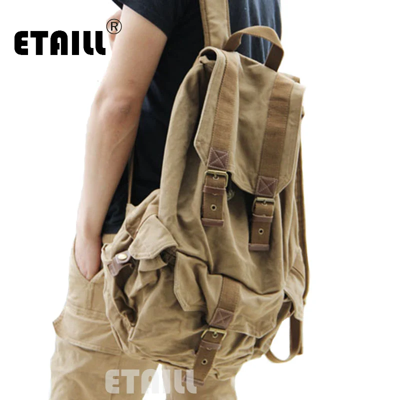 Винтажный кожаный военный Камуфляжный холщовый мужской рюкзак школьные сумки