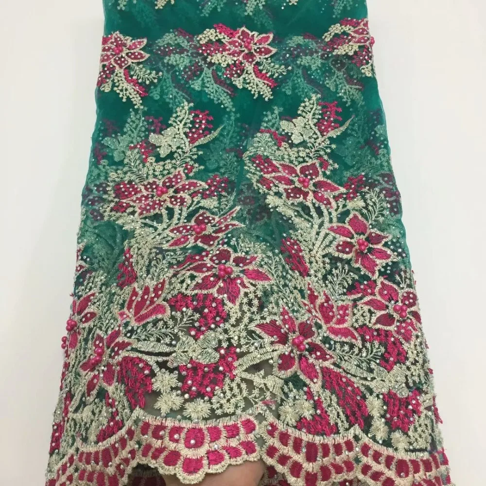 Роскошный Дизайн Французский кружевной ткани 5 ярдов бусины нигерийская