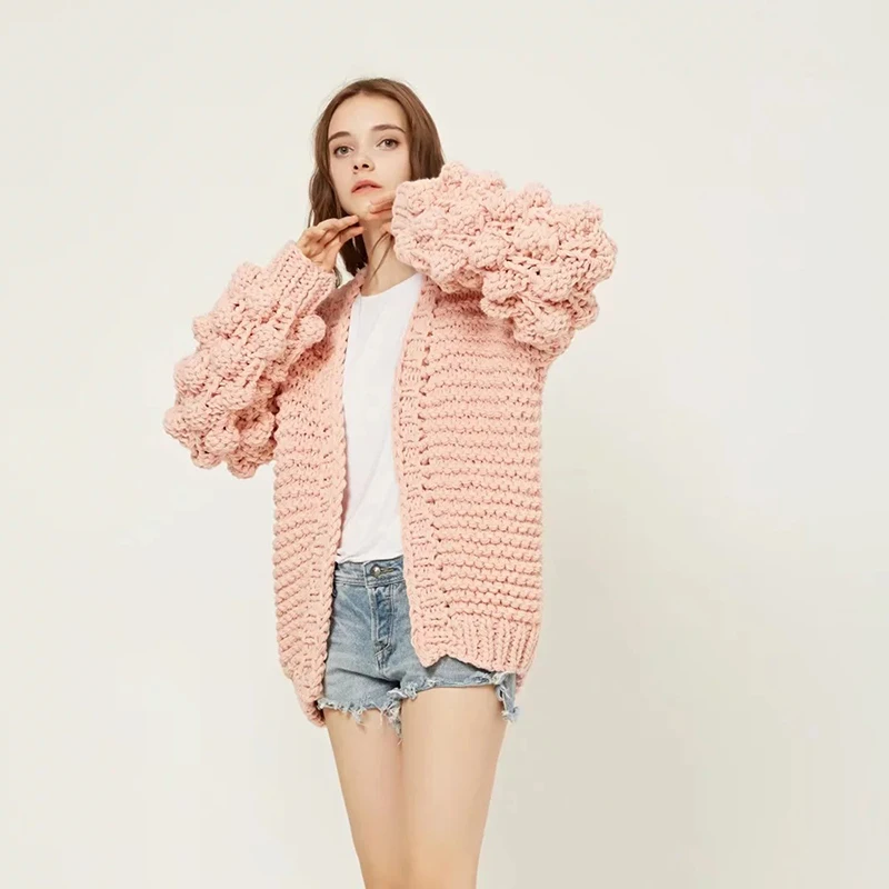 Lazy Chunkly Knit Cardigan Sweater Coat 2018 Autumn Winter Women Loosey Big Baggy Thick Warm Outerwear Ladies Sweat |