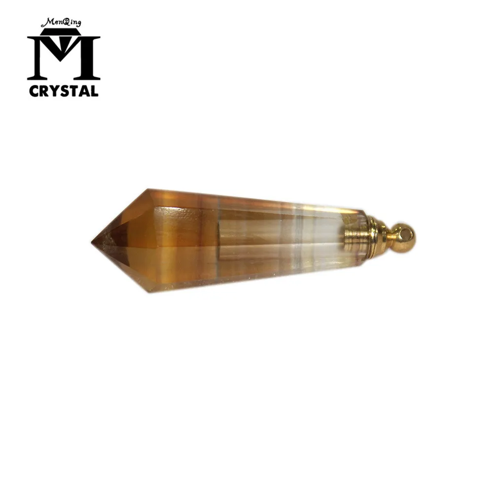 

Natural Crystal Stone Yellow Fluorite Perfume Bottle Pendant Striped Fluorite Pendulum Essential Oil Bottle Necklace Wish