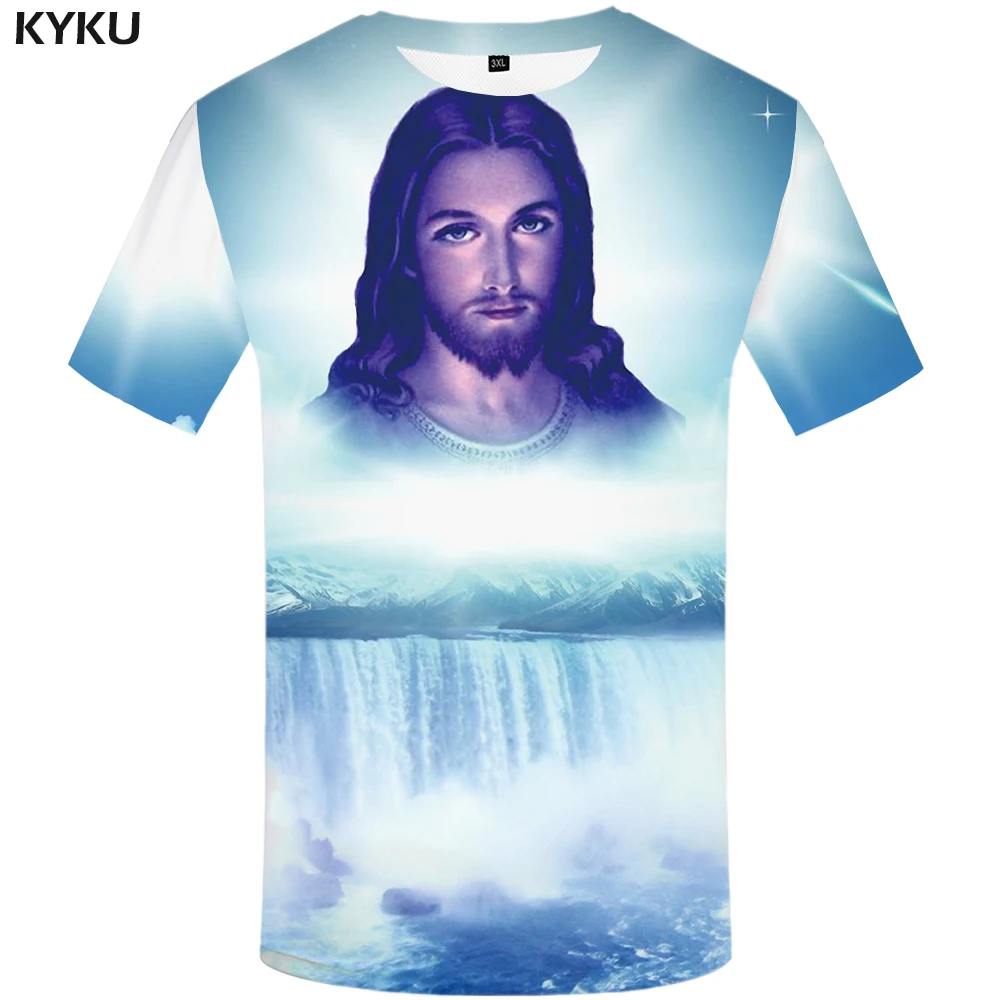 Забавные футболки футболка Jesus Для мужчин футболка Art Повседневное и персонажем из мультфильма печати абстрактный Футболка с принтом Harajuku футболки 3d
