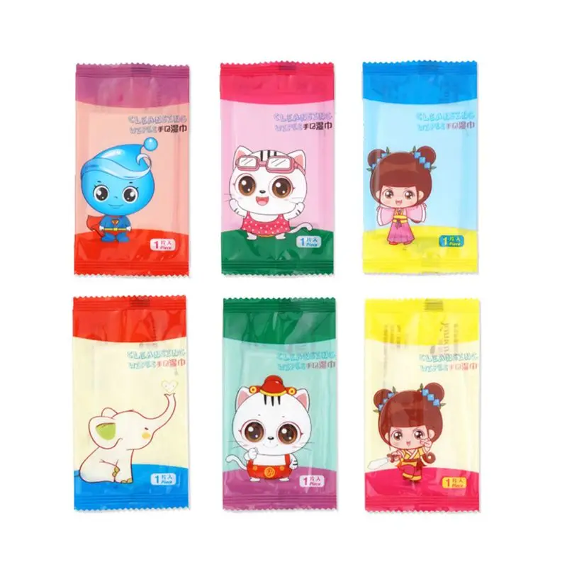10Pcs Disposable Restaurant Internet Bar Dining Non-Woven Fabric Wet Wipes Tissue Towel Cute Cartoon Logo Individually Wrapped | Красота и