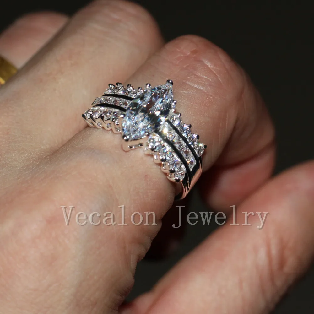 Vecalon 2016 Бренд ручной работы Маркиза Cut 5ct Cz 5A Циркон Серебро 925 пробы обручальное