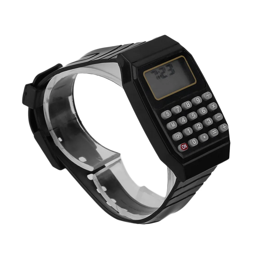 

OUTAD Practical Children Calculator Digital Watch Black Color Silicone Comfortable Wear Calculator Wrist Watch