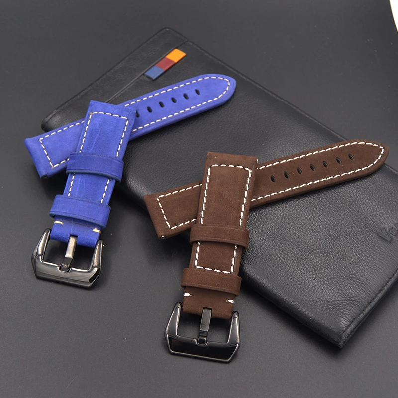 

Handmade High Quality Leather Blue brown WatchBand Watch Straps & Black Buckle 20mm 22mm 24mm 26mm for PAM + Installation tool